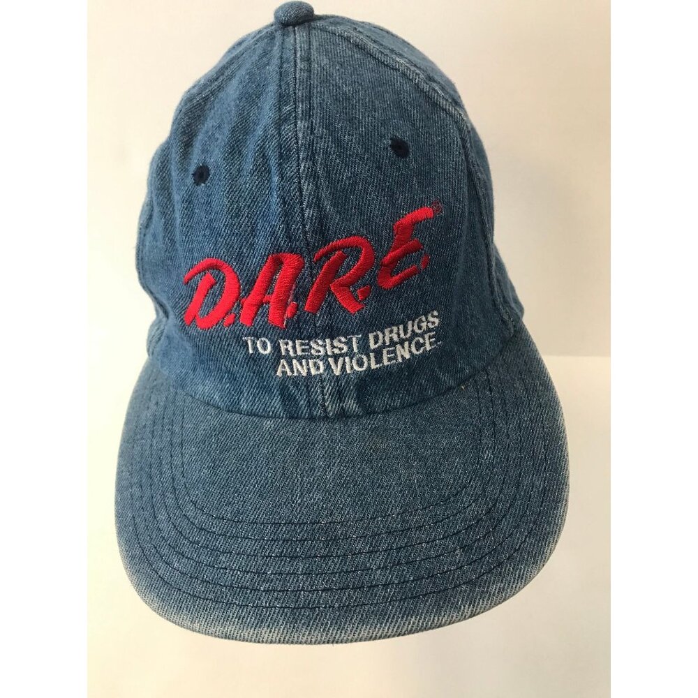 Vintage 1990's Denim D. A. R. E.  Program Hat Red & White Embroidered Adjustable
